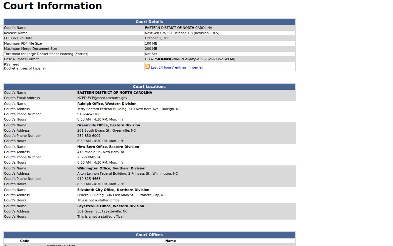 Craven County case search distinction from Eastern District federal court information