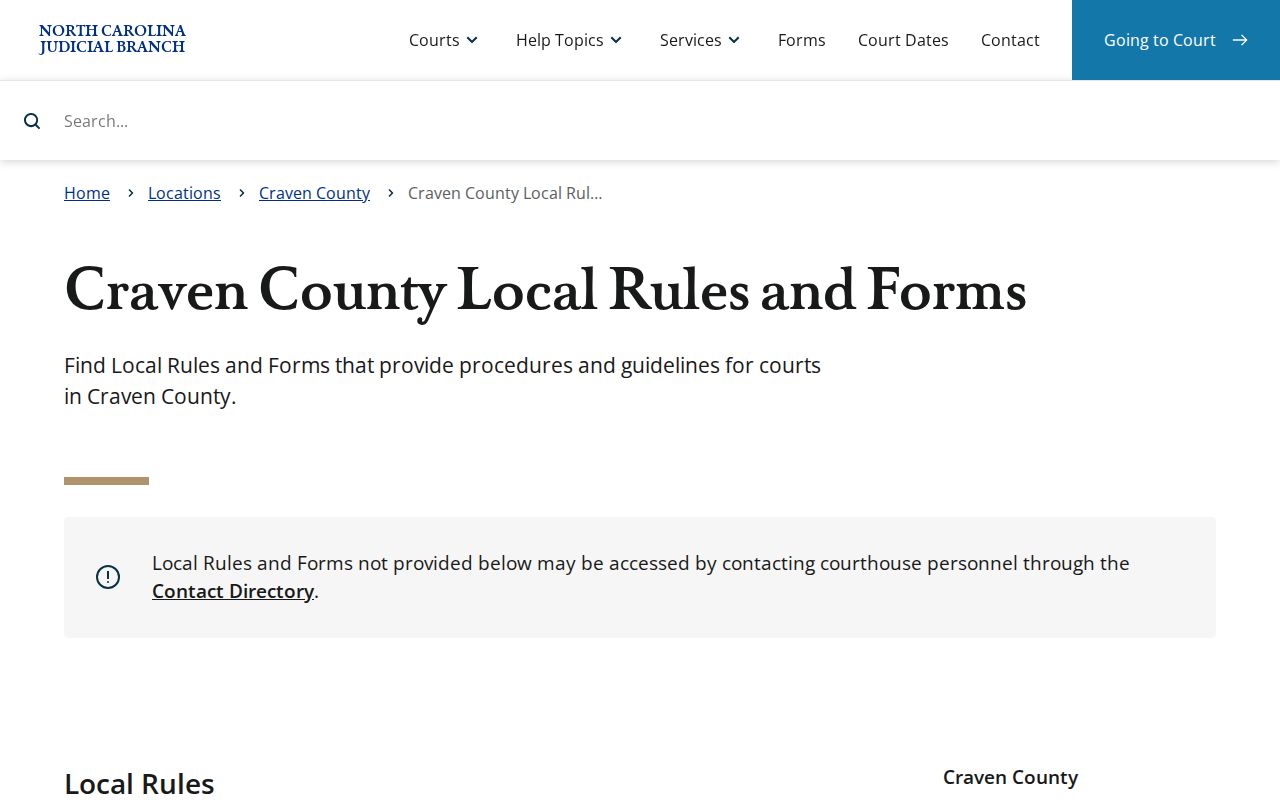 Craven County court calendar local rules and calendaring resources