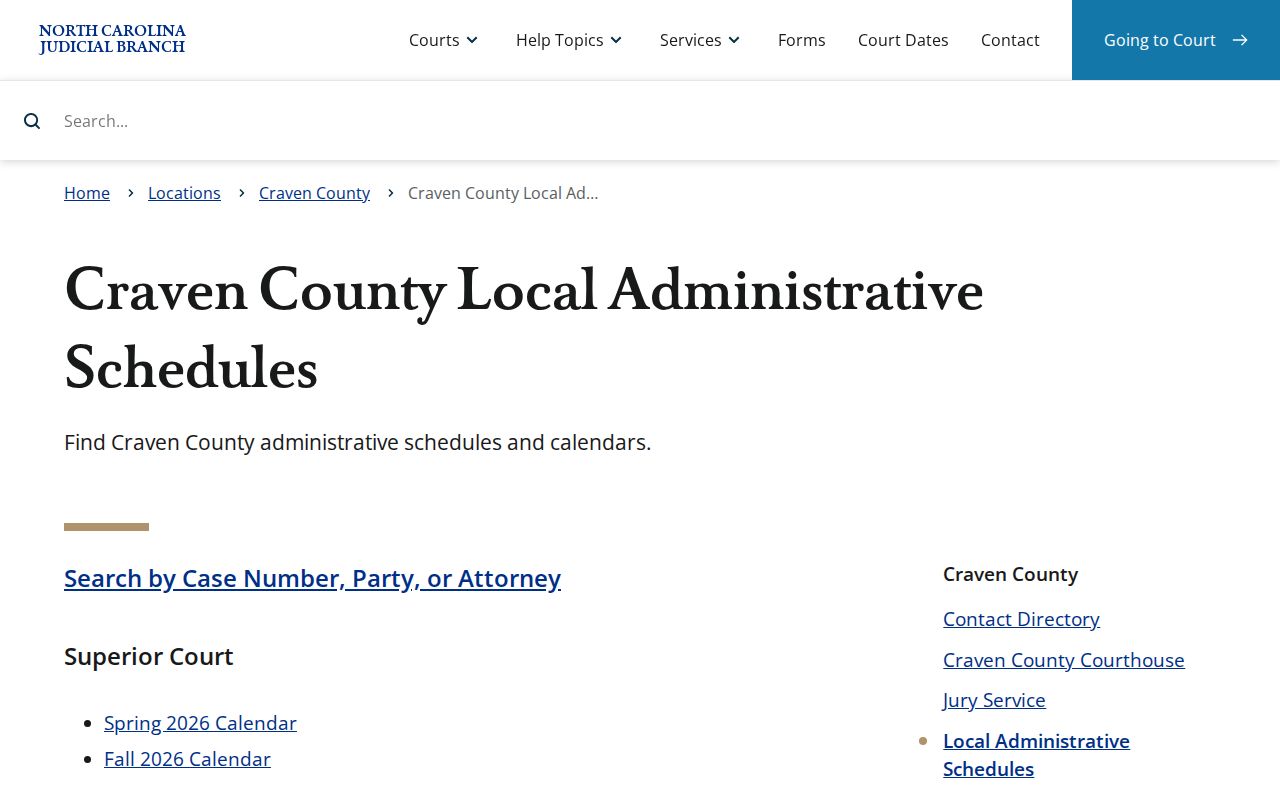 Craven County court docket local calendar hub