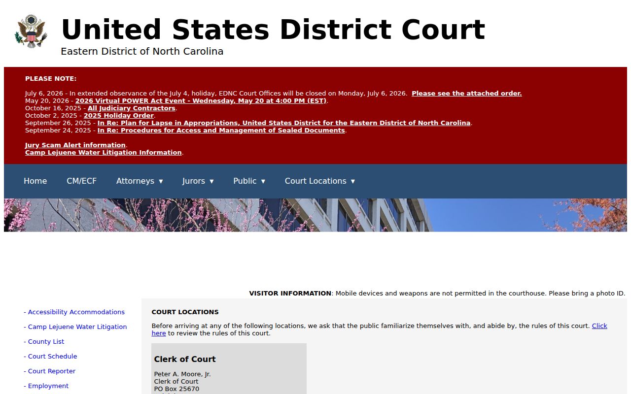 New Bern court docket federal courthouse distinction