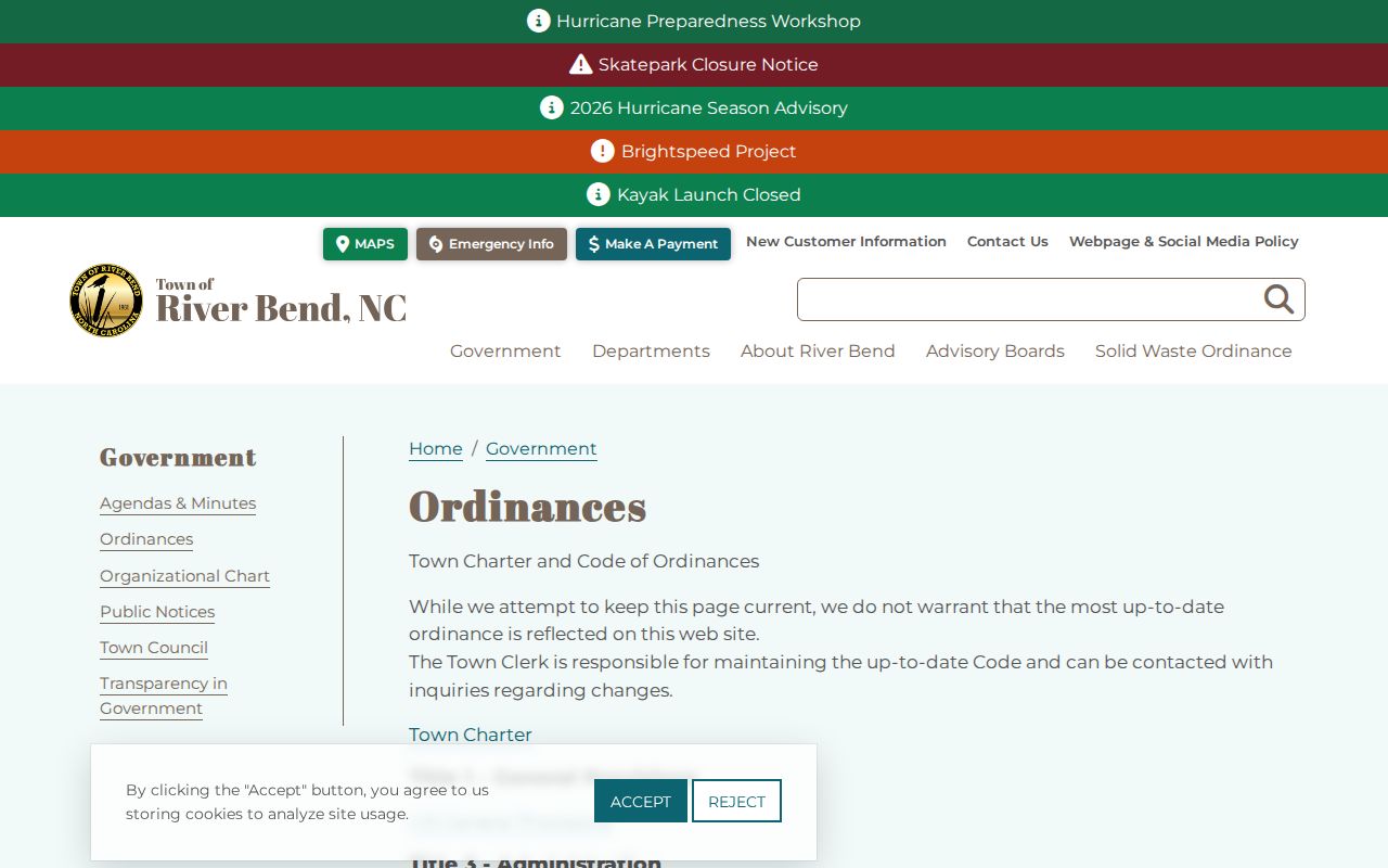 River Bend court docket traffic code and town ordinance context