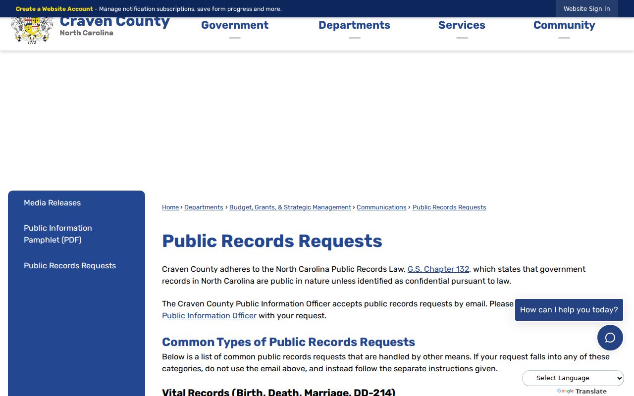 Craven County traffic court records request routing