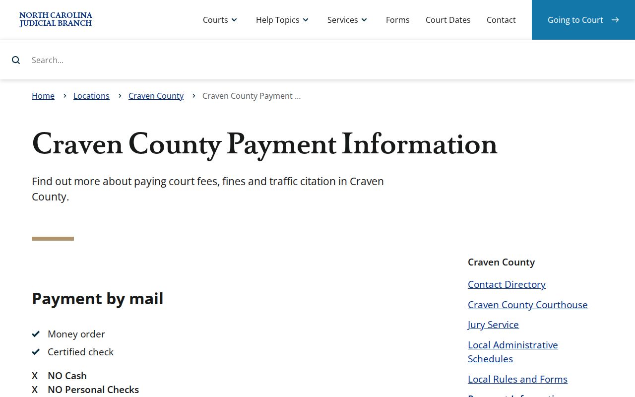 Craven County traffic court records payment information