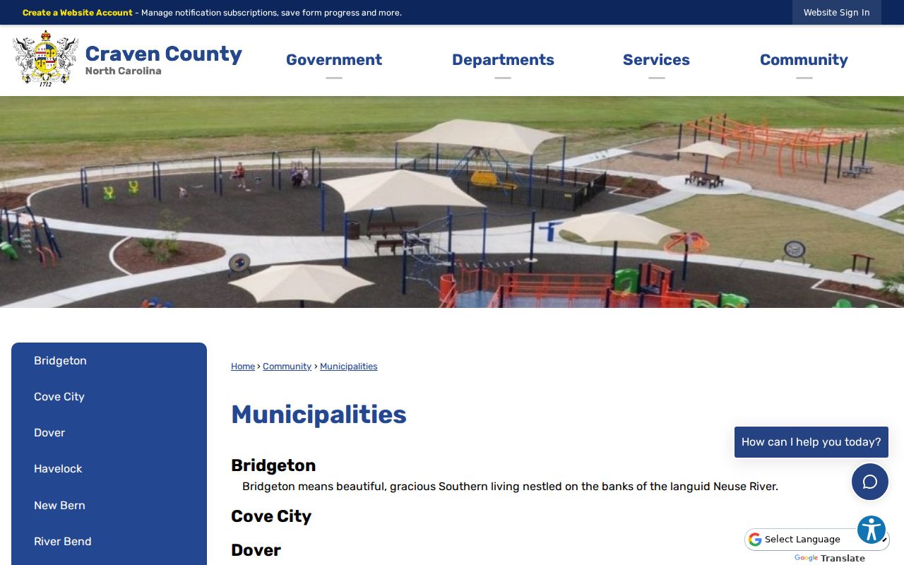 Trent Woods court docket incorporated municipality listing in Craven County